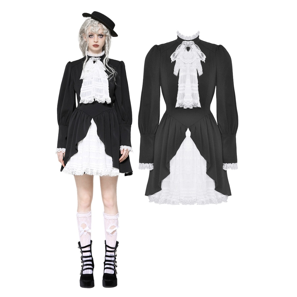 Dark in Love - Gothic Contrast Puff Sleeve Robe courte - Noir